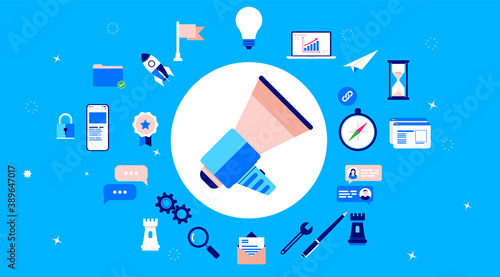 Marketing vector illustration - Business icons and illustrations related to communication and growth.