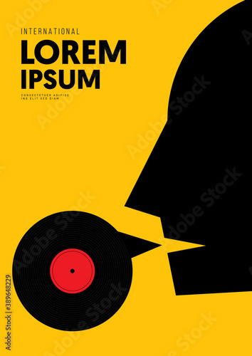 Music poster design template background with vinyl record vintage retro style