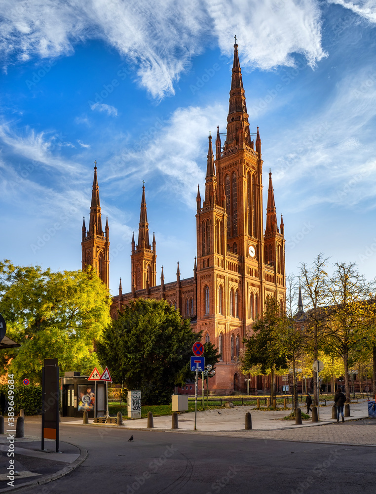 View of the neo-Gothic market church (Marktkirche) of Wiesbaden, Germany
