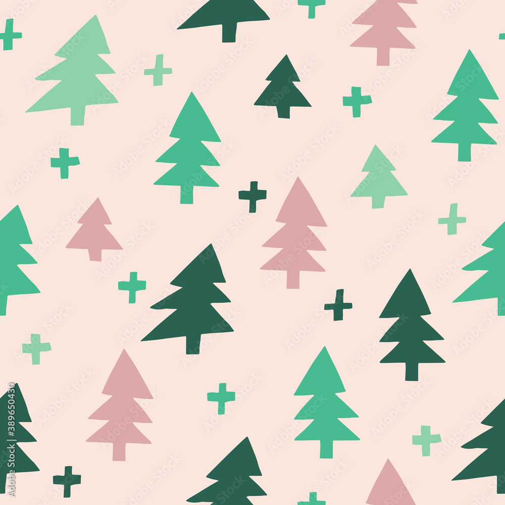 Fir tree seamless background. Christmas surface decoration with spruce trees.Vector illustration.