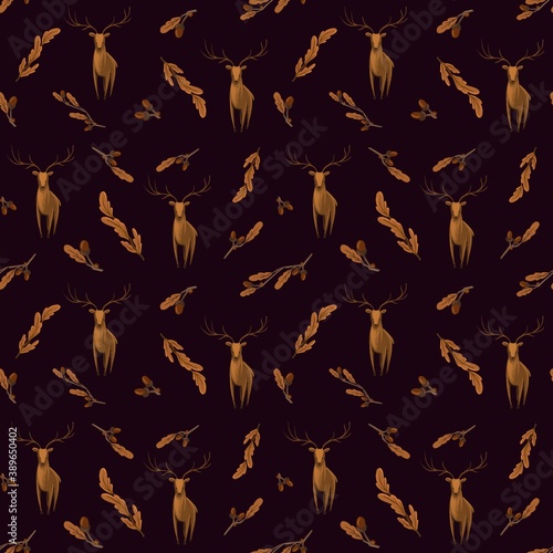 seamless pattern with deers. Autumn design for textile, fabric, wallpaper, packaging 