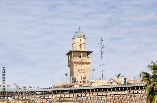 The Bab al-Silsila minaret  on the Temple Mount in the Old Town of Jerusalem in Israel © svarshik
