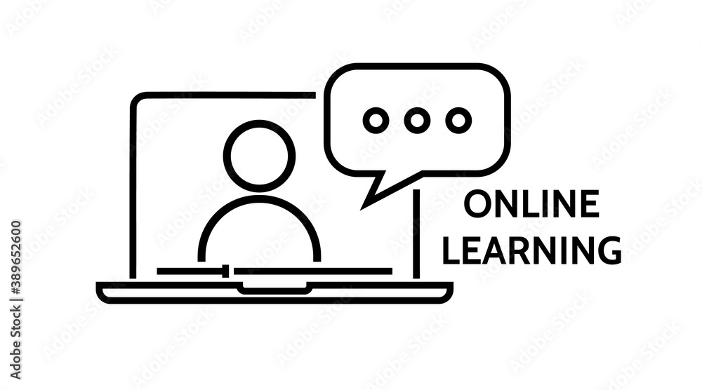 Online learning , Webinar, course, distance education, lecture, internet group conference, training test, work from home, video call or meeting Vector isolated symbol illustration Online learning , Webinar, course, distance education, lecture, internet group conference, training test, work from home, video call or meeting Vector isolated symbol illustration
