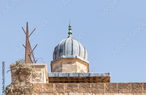 The top of the Minaret over the Islamic Museum and over the Temple Mount walls in the Old Town of Jerusalem in Israel