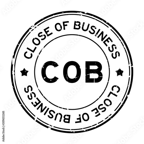 Grunge black COB close of business word round rubber seal stamp on white background