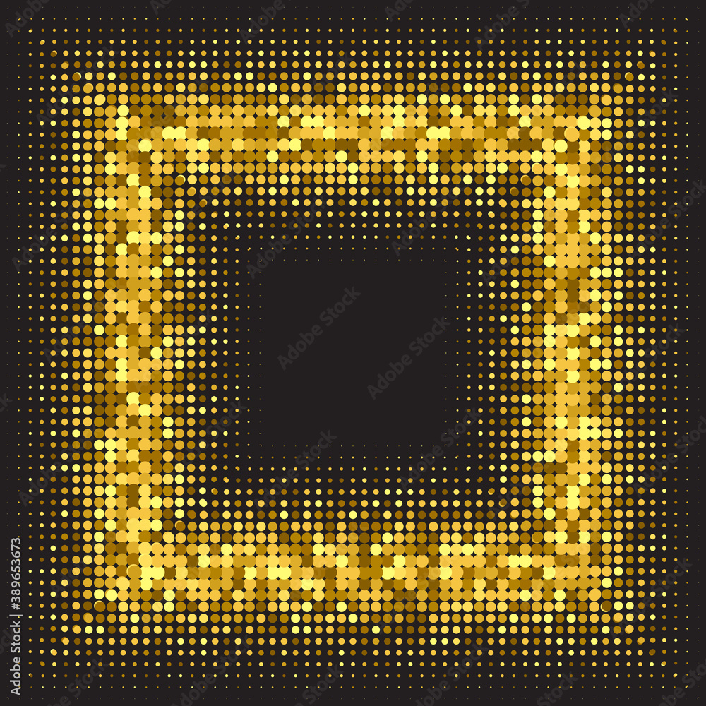 Gold glitter square frame on black background. Golden glittering frame ...