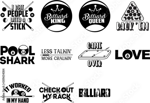 Set of Billiard quotes. Billiard slogan vector