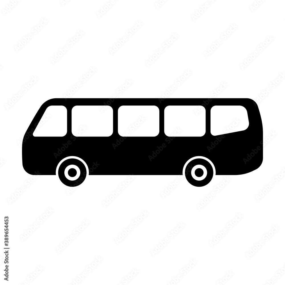 Bus icon. Black silhouette. Side view. Vector flat graphic illustration. The isolated object on a white background. Isolate.