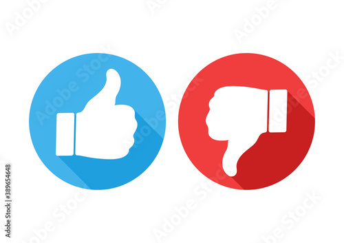 Like and dislike flat icons. Thumb up and thump down buttons isolated on white.