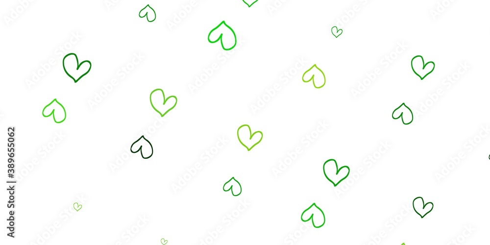 Light Green, Yellow vector background with hearts.