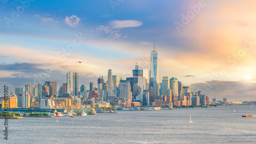 Cityscape of  Manhattan skyline at sunset  New York City