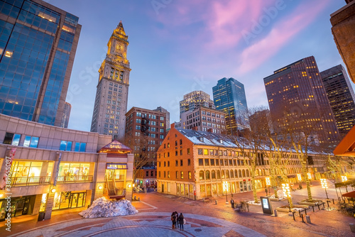 Downtown cityscape of old Market in the historic area of Boston USA