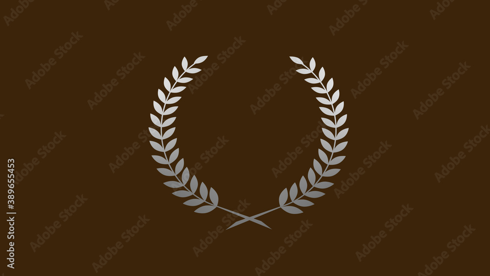 Amazing gray and white wreath logo icon on brown dark background, Wheat icon
