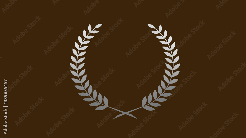 Amazing gray and white wreath logo icon on brown dark background, Wheat icon