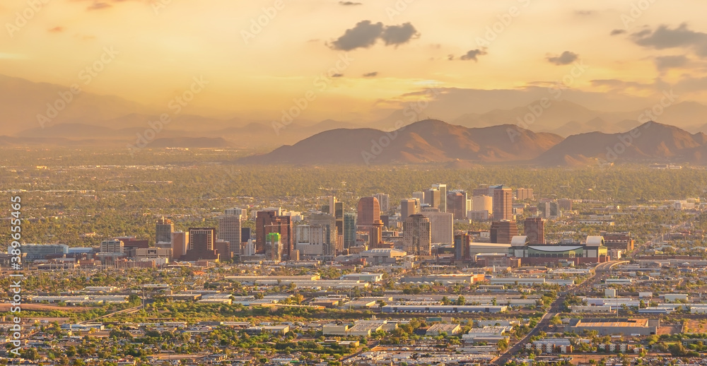 Phoenix city downtown skyline cityscape of Arizona in USA