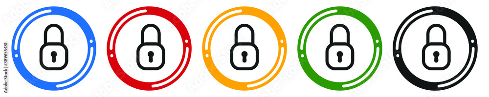 Lock line icon set. flat design vector illustration in 5 colors options for web design Lock line icon set. flat design vector illustration in 5 colors options for web design