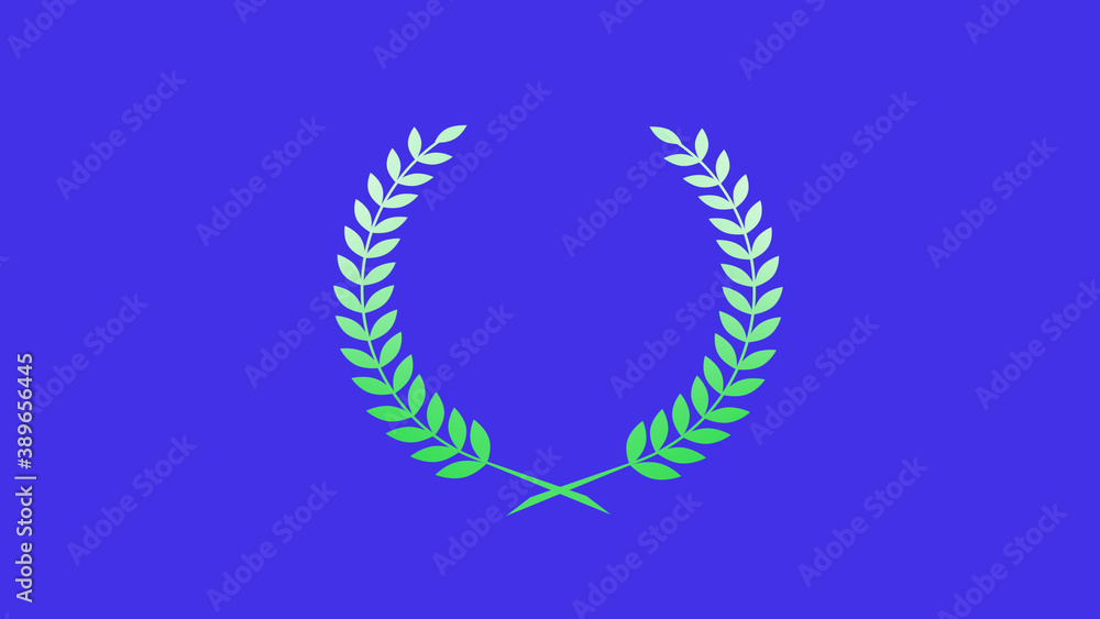 Amazing green gradient wreath icon on blue background Amazing green gradient wreath icon on blue background