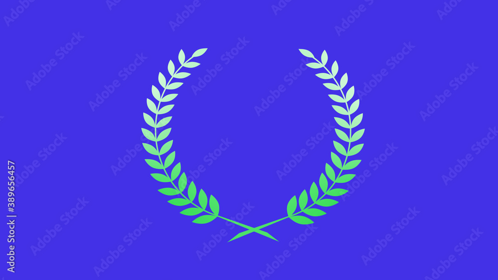 Amazing green gradient wreath icon on blue background Amazing green gradient wreath icon on blue background