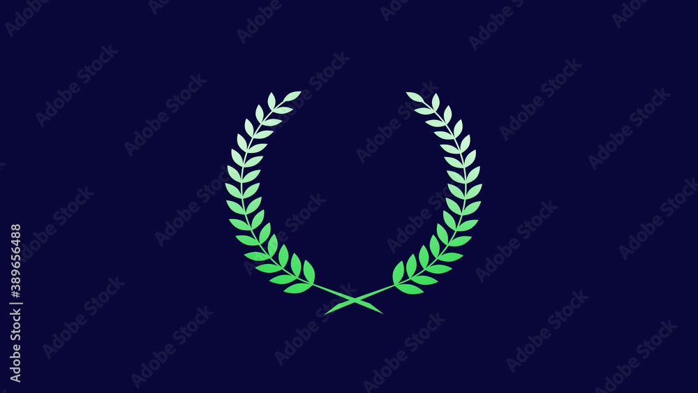 Beautiful green gradient wheat logo icon on blue dark background, wreath icon Beautiful green gradient wheat logo icon on blue dark background, wreath icon