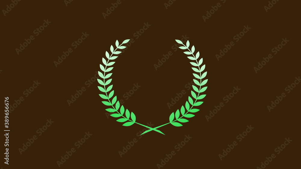 Beautiful green gradient wreath icon on brown dark background, New wheat icon Beautiful green gradient wreath icon on brown dark background, New wheat icon