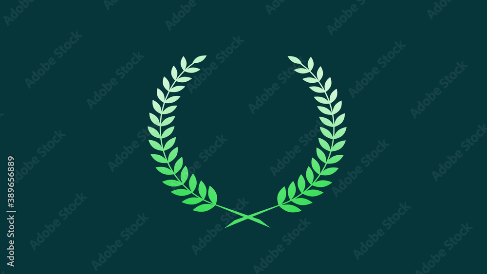 Amazing green and white gradient wheat icon on cyan dark background, Best wreath icon Amazing green and white gradient wheat icon on cyan dark background, Best wreath icon