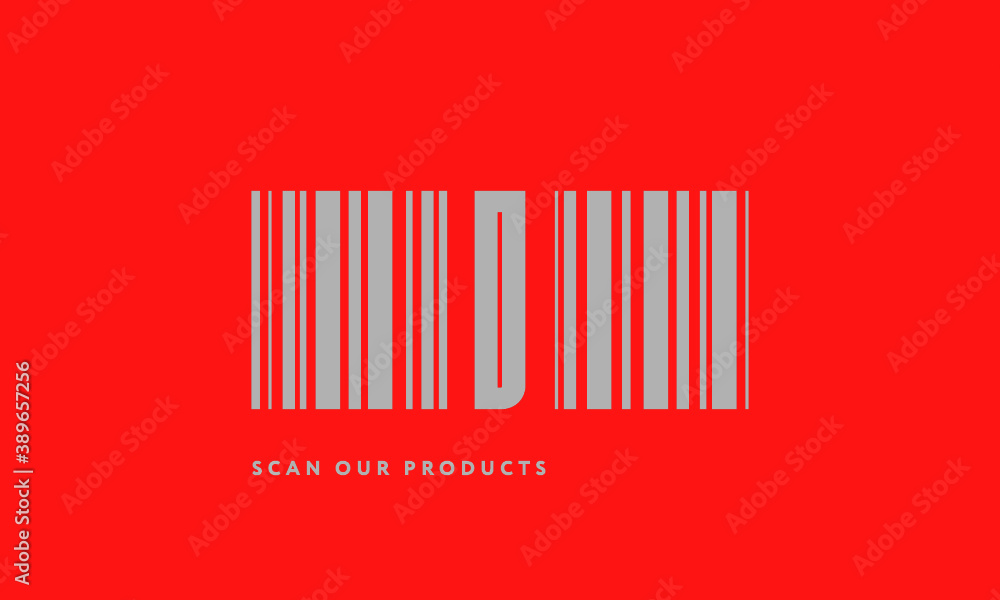Premade barcode logo initials monogram silver modern bar code on red background Premade barcode logo initials monogram silver modern bar code on red background
