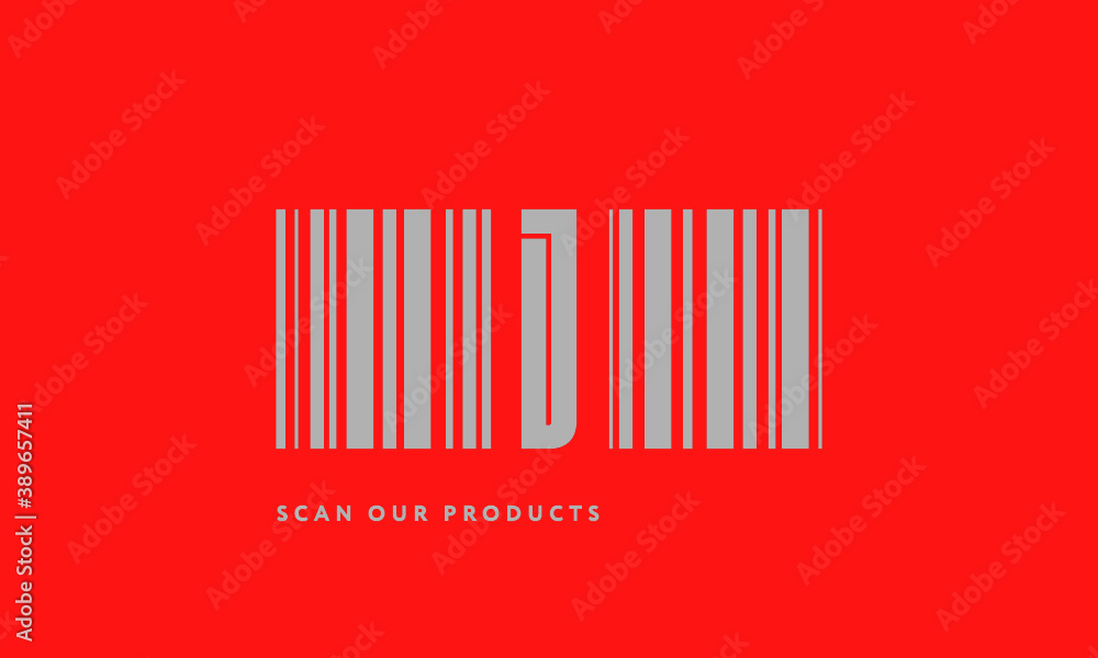Premade barcode logo initials monogram silver modern bar code on red background Premade barcode logo initials monogram silver modern bar code on red background