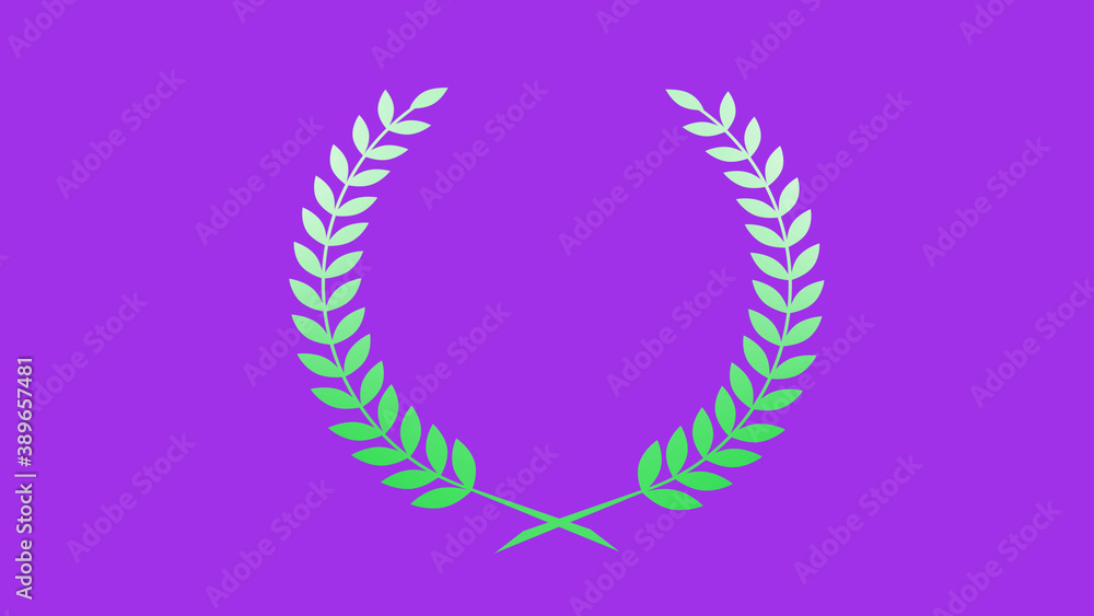 Green and white gradient wreath logo icon on purple background, Wheat icon Green and white gradient wreath logo icon on purple background, Wheat icon