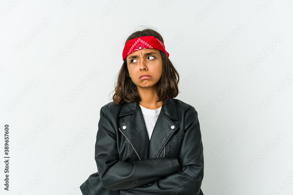 Young latin rocker woman isolated on white background Young latin rocker woman isolated on white background
