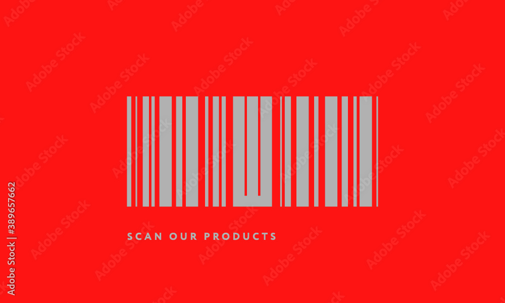 Premade barcode logo initials monogram silver modern bar code on red background Premade barcode logo initials monogram silver modern bar code on red background