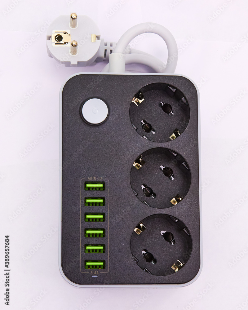 Socket with USB Port on white background for charging phones and electronic devices Socket with USB Port on white background for charging phones and electronic devices