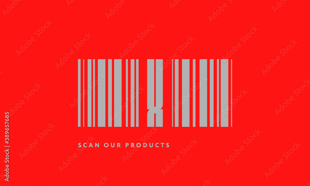 Premade barcode logo initials monogram silver modern bar code on red background Premade barcode logo initials monogram silver modern bar code on red background
