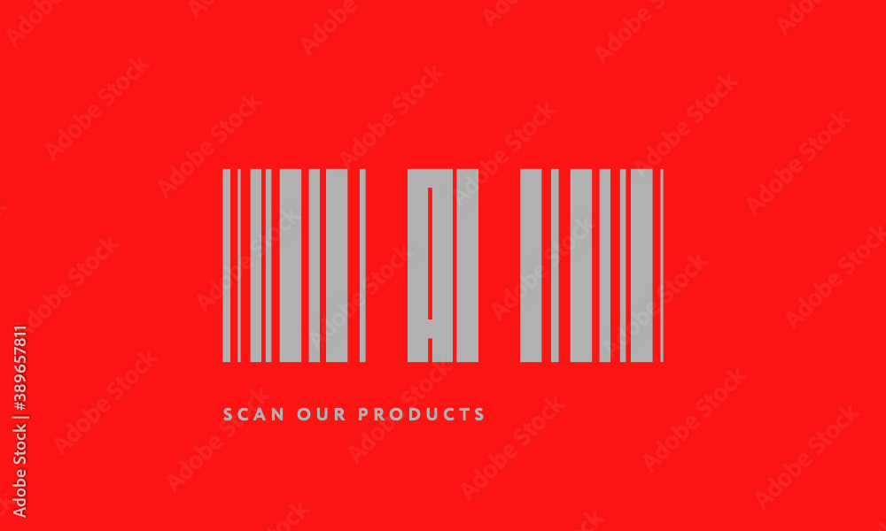 Premade barcode logo initials monogram silver modern bar code on red background Premade barcode logo initials monogram silver modern bar code on red background