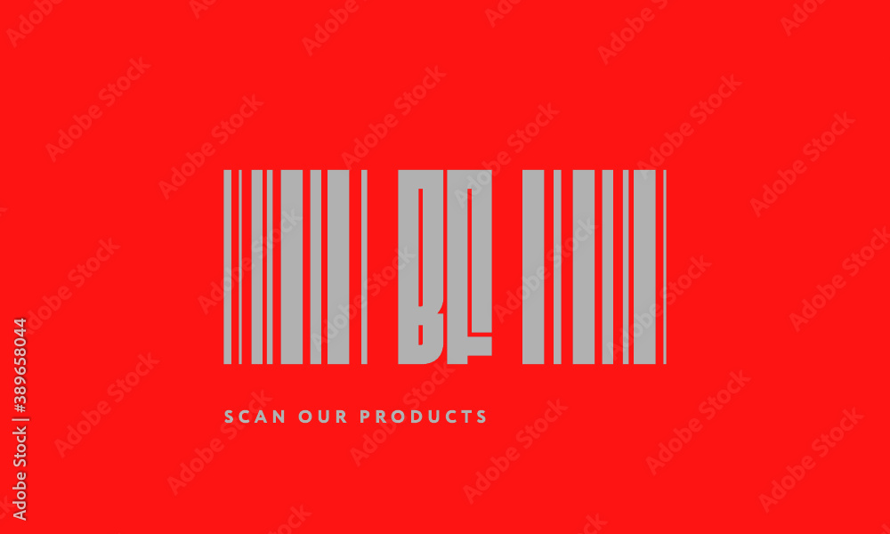 Premade barcode logo initials monogram silver modern bar code on red background Premade barcode logo initials monogram silver modern bar code on red background