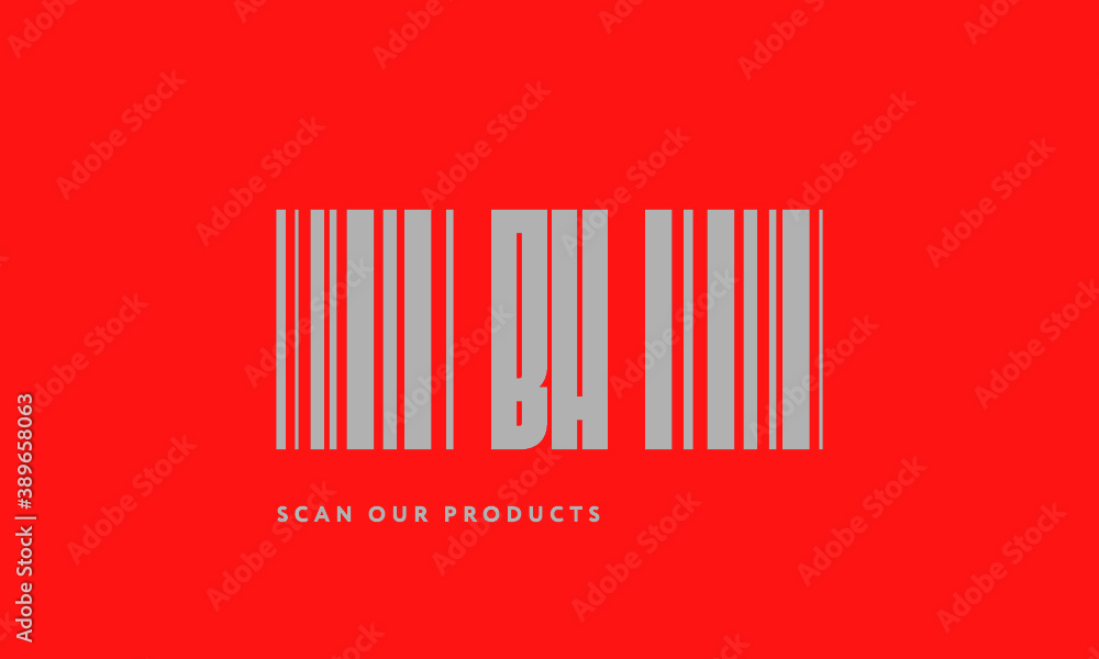 Premade barcode logo initials monogram silver modern bar code on red background Premade barcode logo initials monogram silver modern bar code on red background