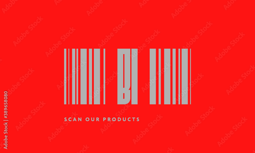Premade barcode logo initials monogram silver modern bar code on red background Premade barcode logo initials monogram silver modern bar code on red background