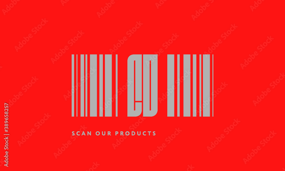 Premade barcode logo initials monogram silver modern bar code on red background Premade barcode logo initials monogram silver modern bar code on red background