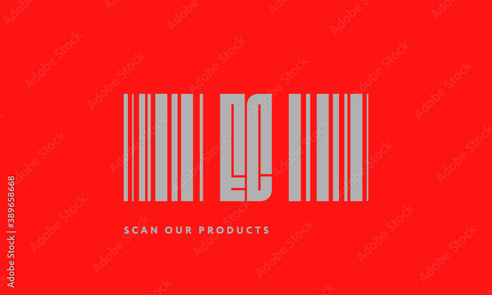 Premade barcode logo initials monogram silver modern bar code on red background Premade barcode logo initials monogram silver modern bar code on red background