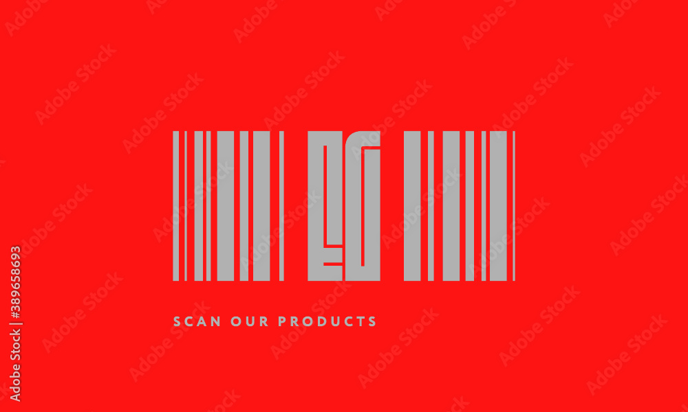 Premade barcode logo initials monogram silver modern bar code on red background Premade barcode logo initials monogram silver modern bar code on red background