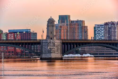 View of Longfellow Bridge,Boston in the morning. It is a bridge spanning the Charles River to connect Boston's Beacon Hill neighborhood with the Kendall Square area of Cambridge, Massachusetts.