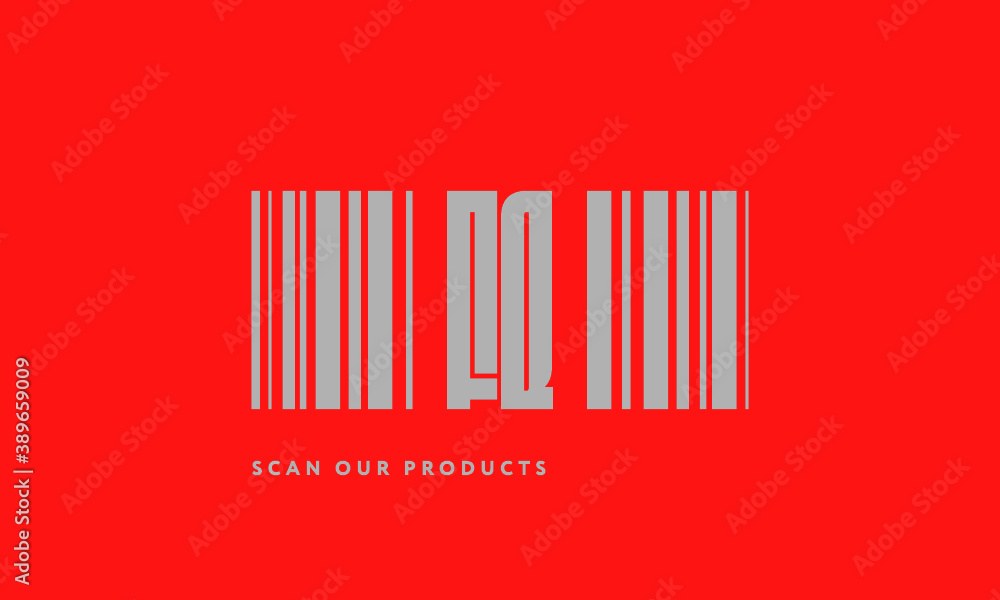 Premade barcode logo initials monogram silver modern bar code on red background Premade barcode logo initials monogram silver modern bar code on red background