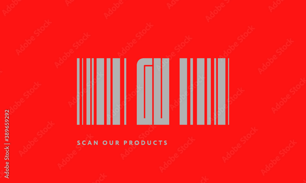 Premade barcode logo initials monogram silver modern bar code on red background Premade barcode logo initials monogram silver modern bar code on red background
