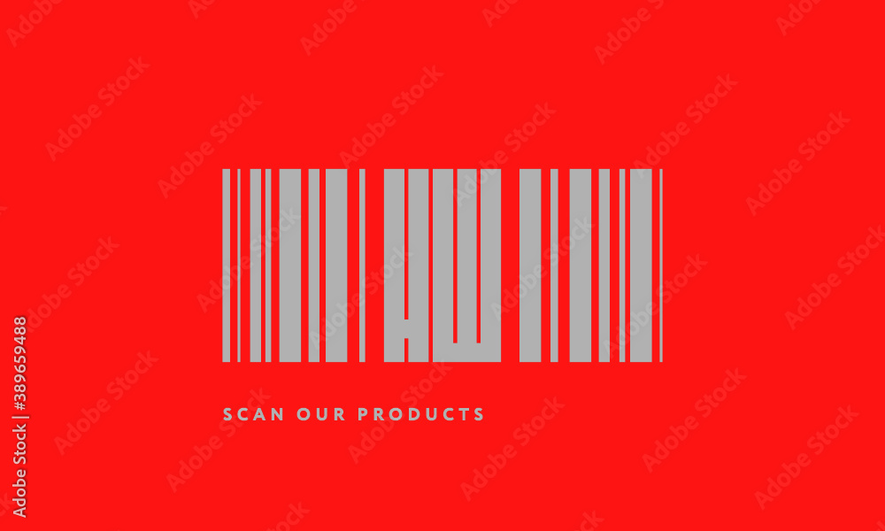 Premade barcode logo initials monogram silver modern bar code on red background Premade barcode logo initials monogram silver modern bar code on red background