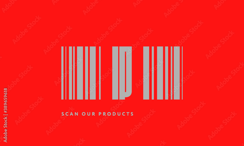 Premade barcode logo initials monogram silver modern bar code on red background Premade barcode logo initials monogram silver modern bar code on red background