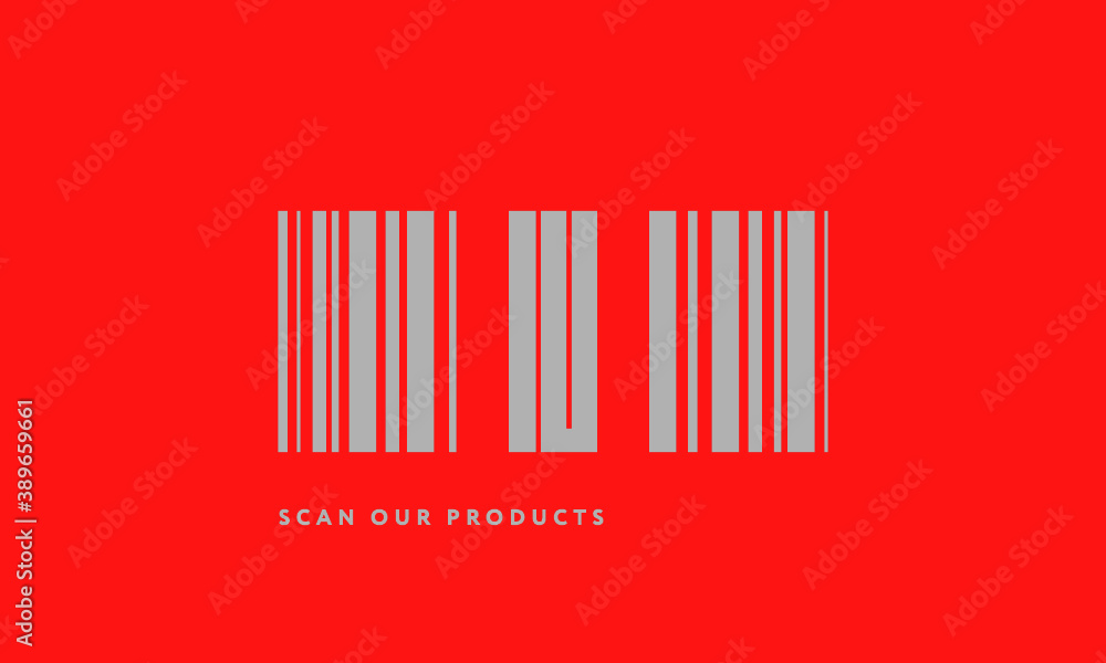 Premade barcode logo initials monogram silver modern bar code on red background Premade barcode logo initials monogram silver modern bar code on red background