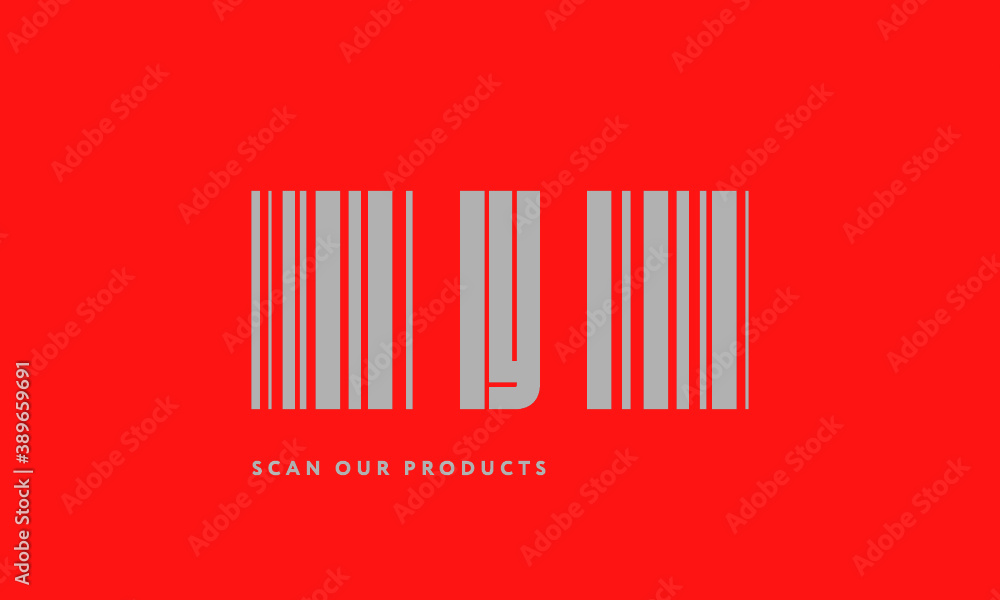 Premade barcode logo initials monogram silver modern bar code on red background Premade barcode logo initials monogram silver modern bar code on red background