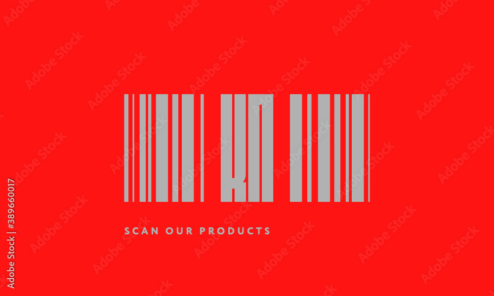 Premade barcode logo initials monogram silver modern bar code on red background Premade barcode logo initials monogram silver modern bar code on red background
