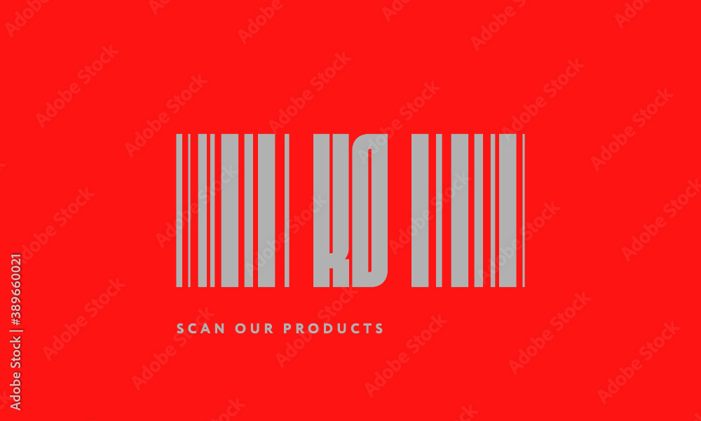 Premade barcode logo initials monogram silver modern bar code on red background Premade barcode logo initials monogram silver modern bar code on red background