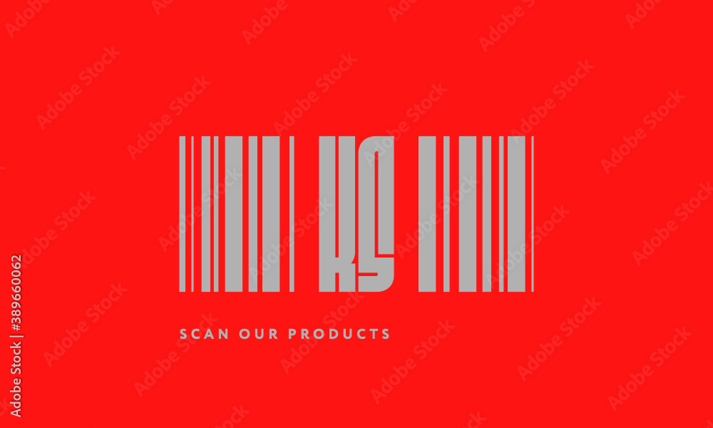 Premade barcode logo initials monogram silver modern bar code on red background Premade barcode logo initials monogram silver modern bar code on red background