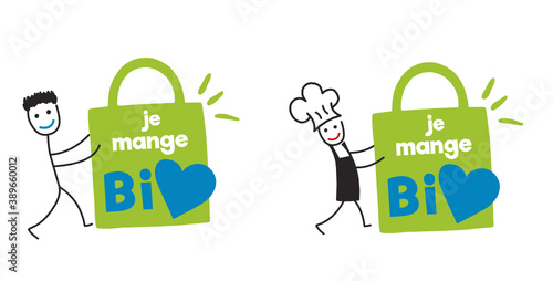 Achat bio, sac de course, logo concept